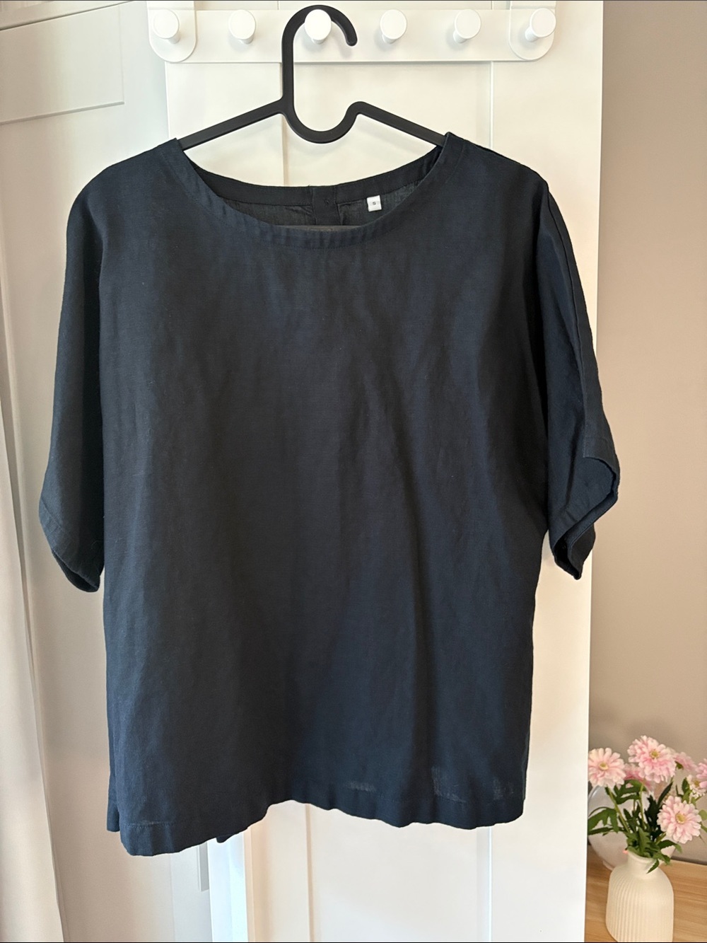 Muji Cotton/Linen Black Short Sleeve Blouse